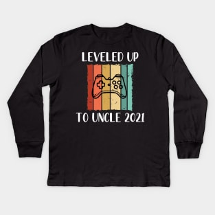 Leveled Up To Uncle 2021 - Pregnancy Announcement New Uncle Retro - Funny Maternity Gift For Gamer Lover Kids Long Sleeve T-Shirt